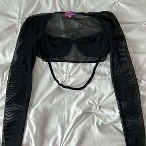 Black Sheer Long Sleeve Crop Top